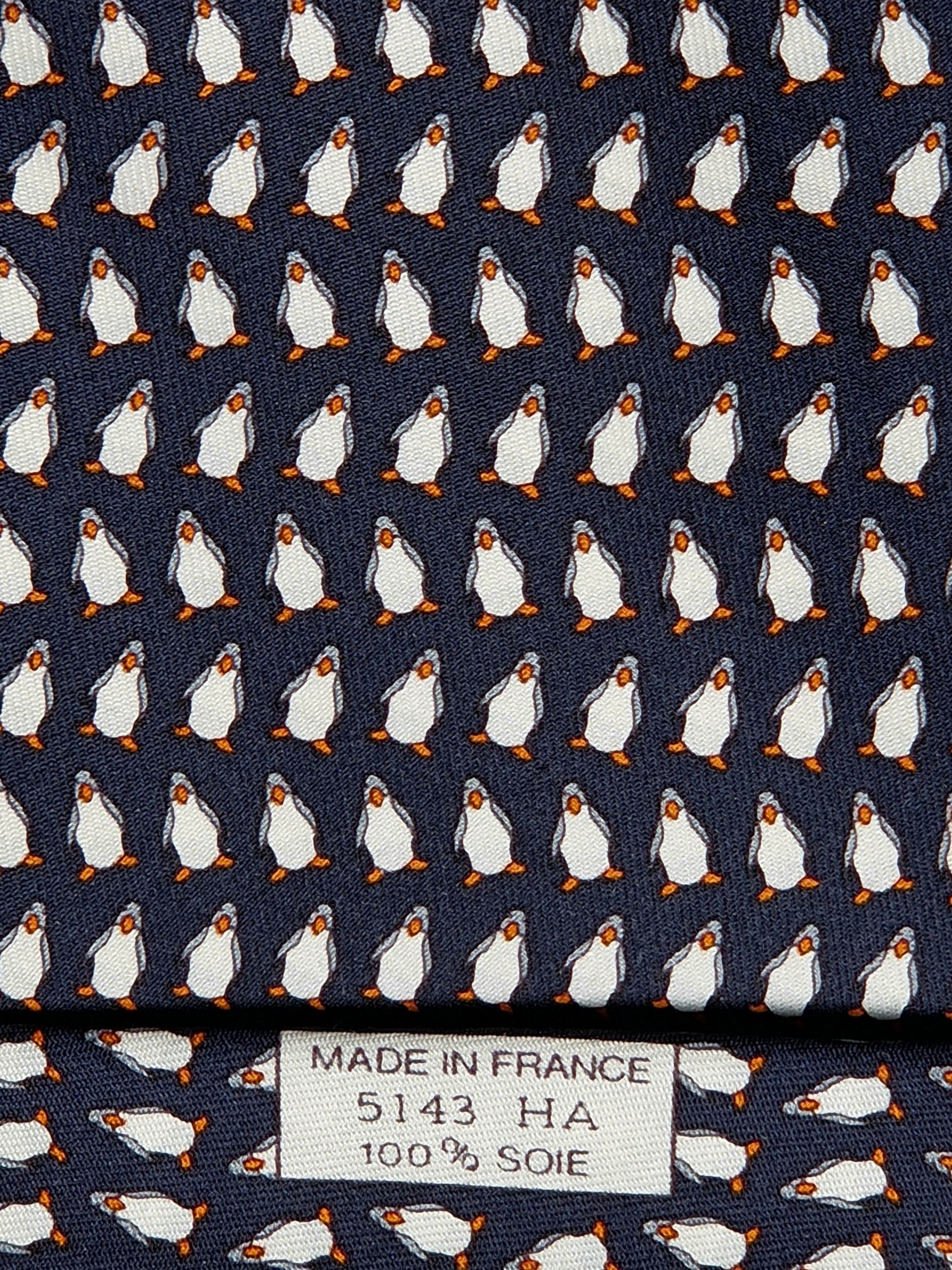 Hermès silk tie black whimsical pinguins 5143 HA