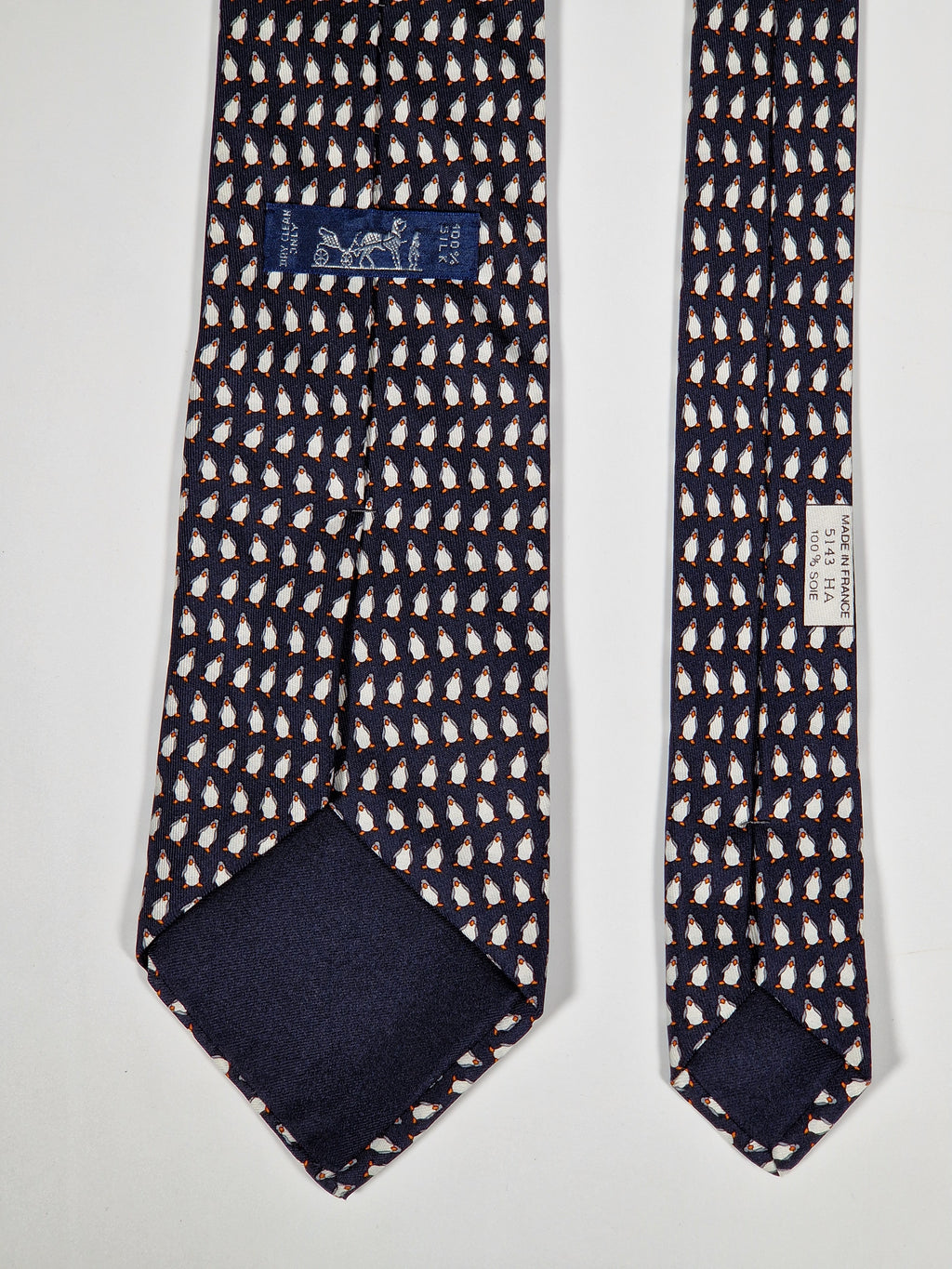 Hermès silk tie black whimsical pinguins 5143 HA