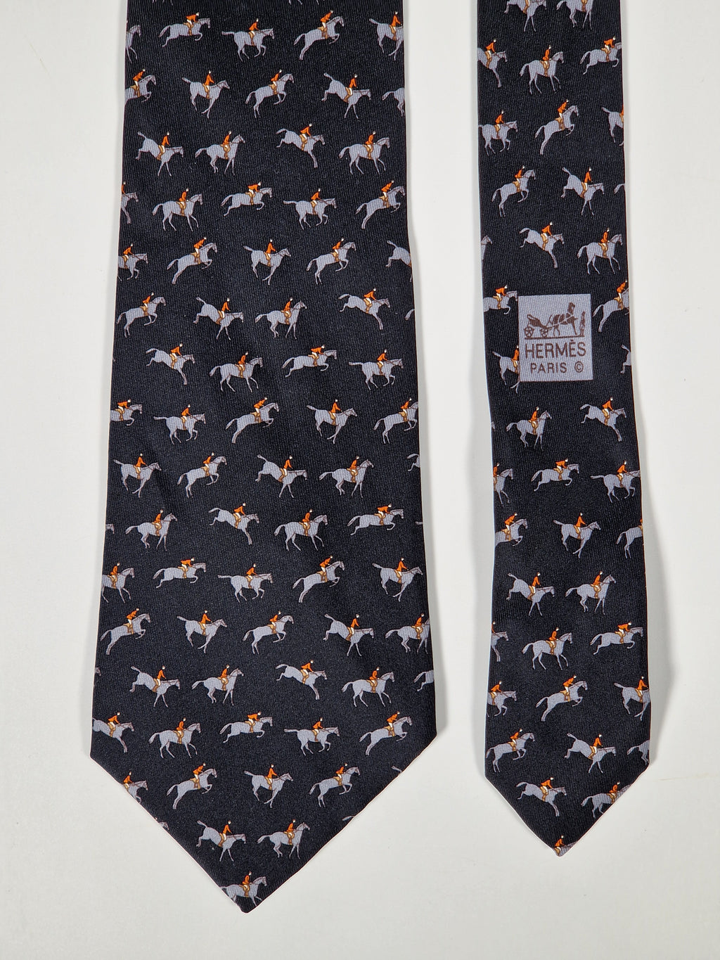 Hermès silk tie black equestrian horse jumping Hermès 5151 SA tie black