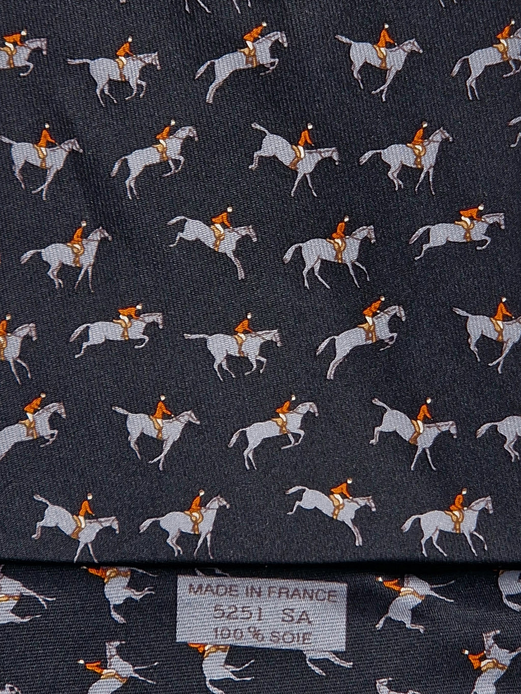 Hermès silk tie black equestrian horse jumping Hermès 5151 SA tie black