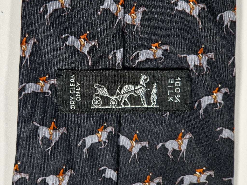Hermès silk tie black equestrian horse jumping Hermès 5151 SA tie black