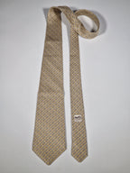 005170 Hermès silk tie beige whimsical jumping fish pattern 5170 IA