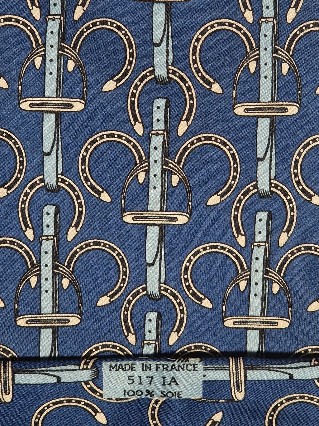 Hermés wide vintage silk tie blue horseshoe 517 IA