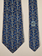Hermés wide vintage silk tie blue horseshoe 517 IA
