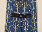Hermés wide vintage silk tie blue horseshoe 517 IA