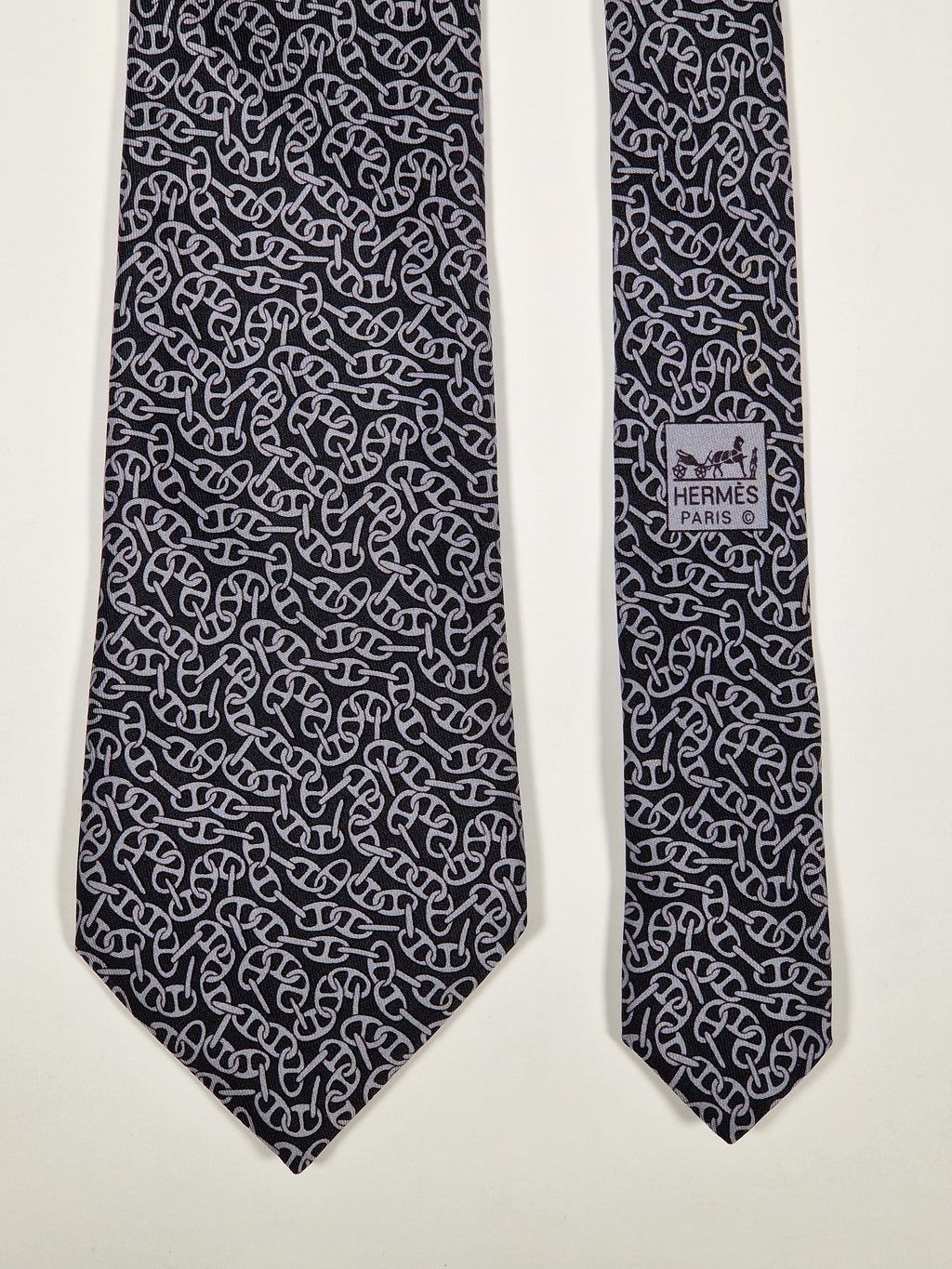 005186 Hermès tie black chain pattern 5186 IA