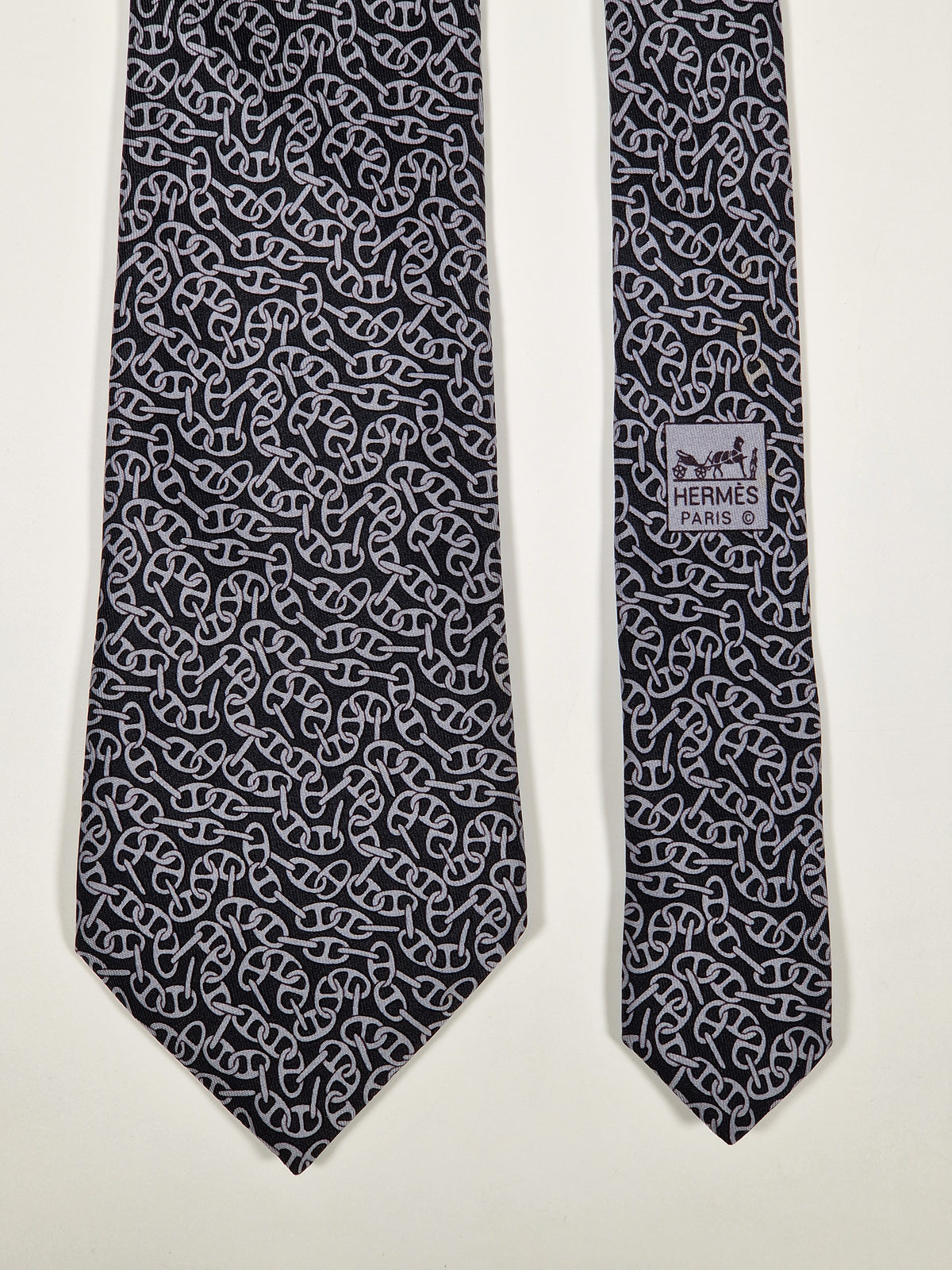 005186 Hermès tie black chain pattern 5186 IA
