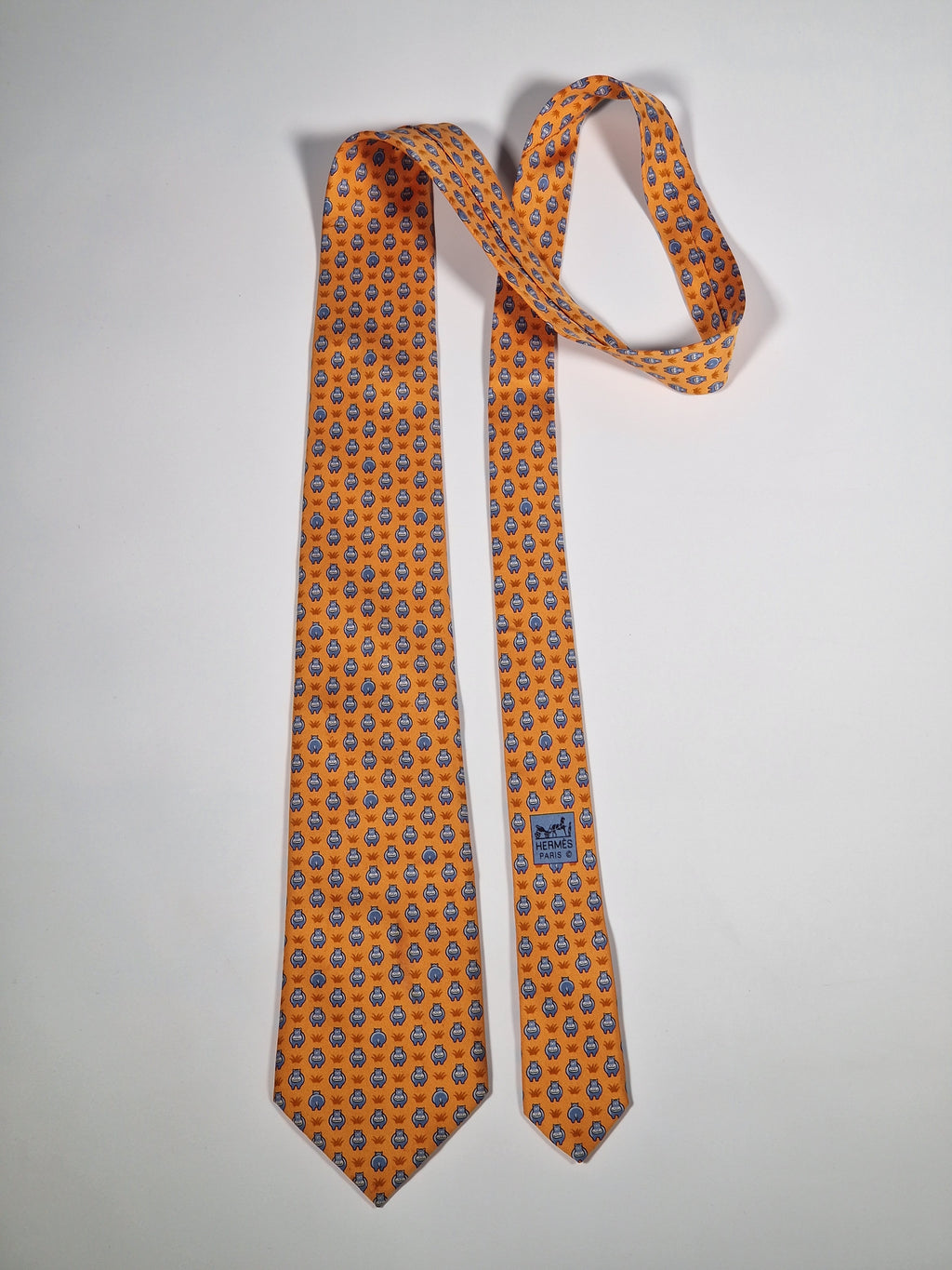 005195 Hermès tie Hippo orange 5195 IA