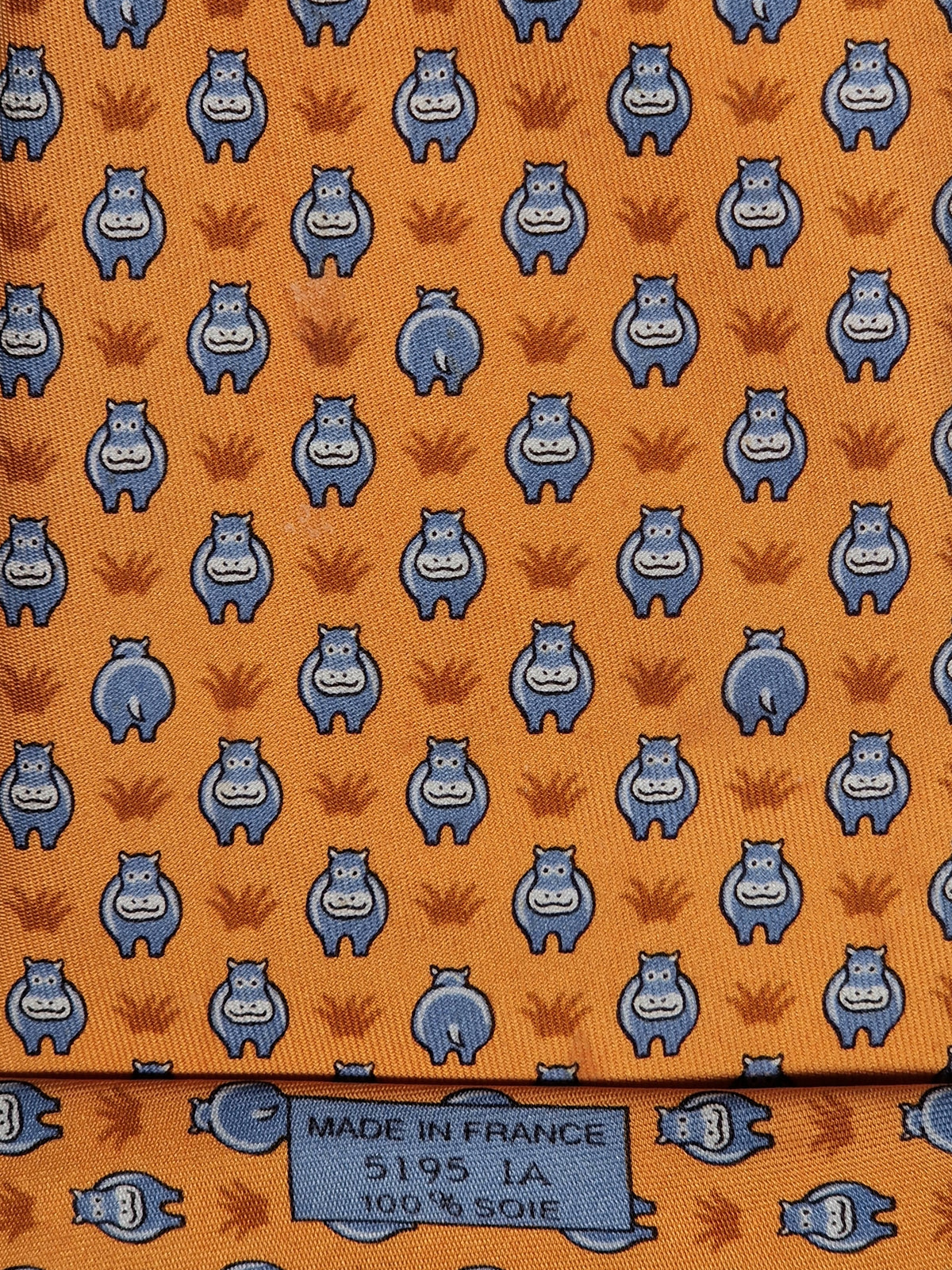 005195 Hermès tie Hippo orange 5195 IA