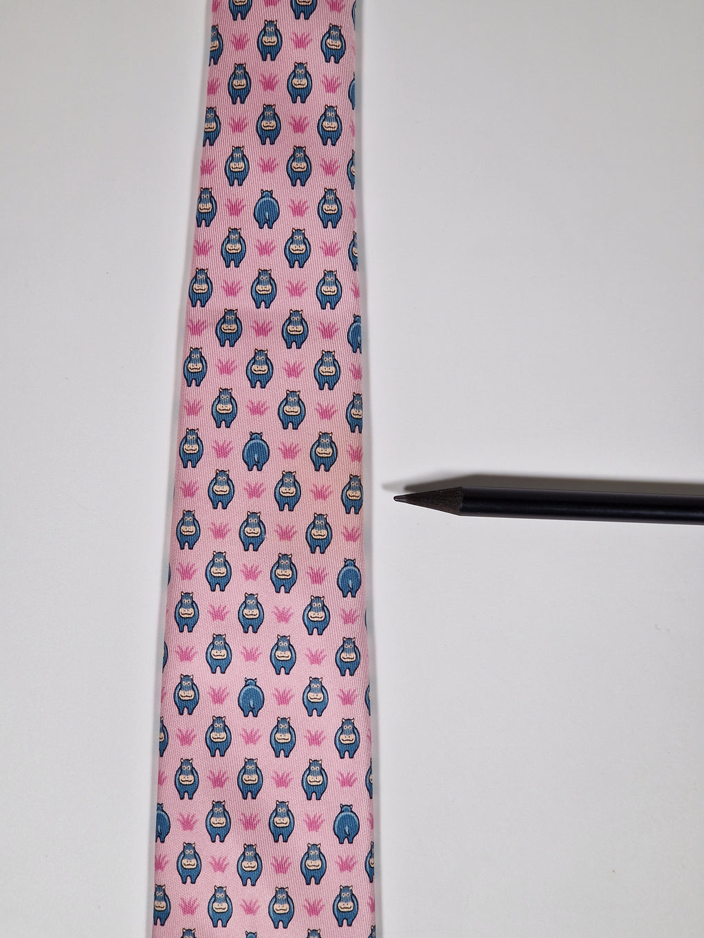 005195 Hermès tie pink  whimsical hippo pattern  5195 IA