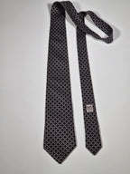Hermès silk tie black equestrian pattern 5200 IA