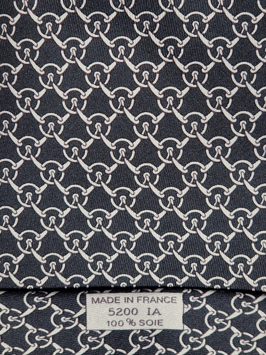 Hermès silk tie black equestrian pattern 5200 IA