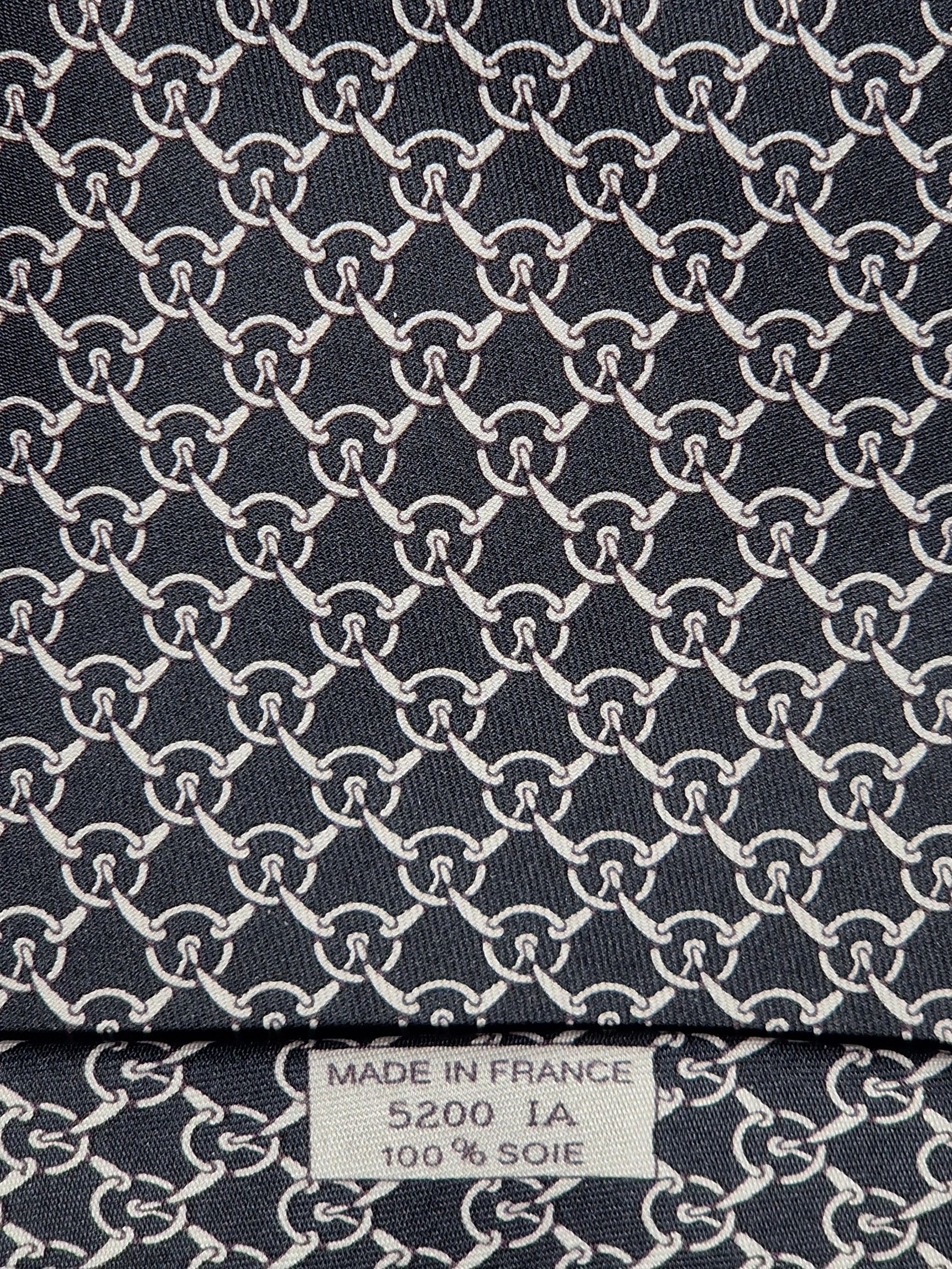 Hermès silk tie black equestrian pattern 5200 IA