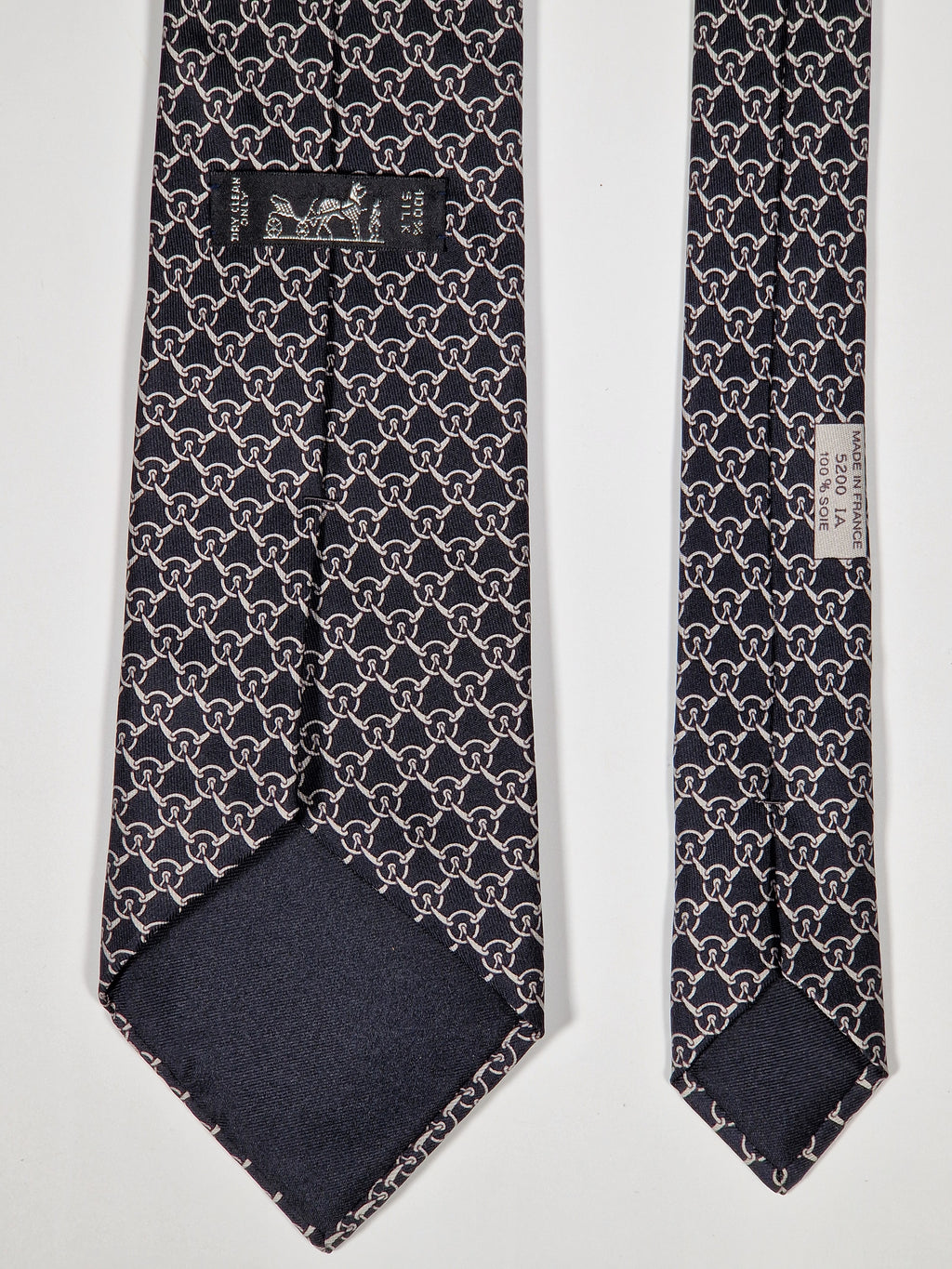 Hermès silk tie black equestrian pattern 5200 IA