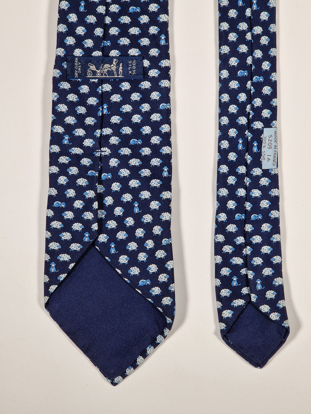 005209 Hermès tie blue dog and sheeps whimsical pattern 5209 IA