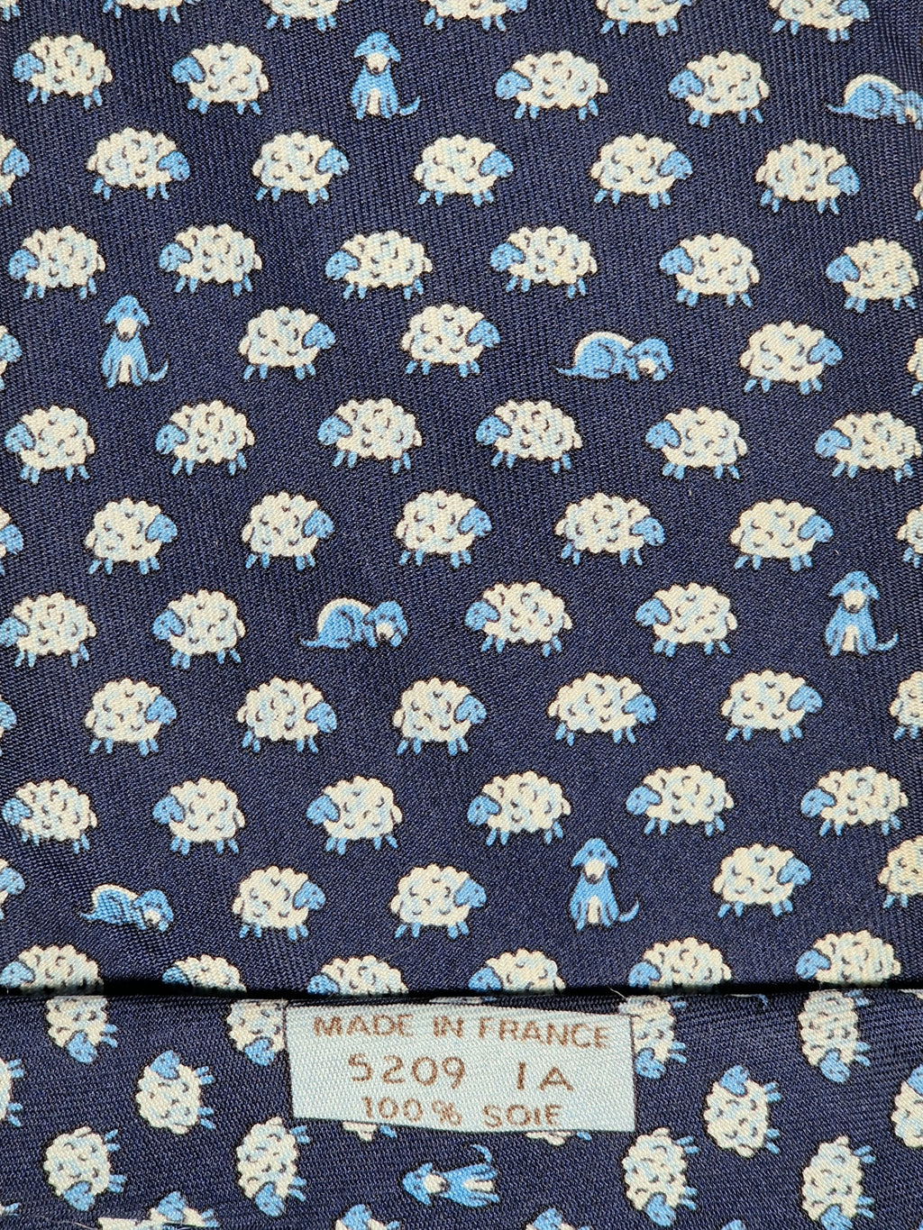 005209 Hermès tie blue dog and sheeps whimsical pattern 5209 IA