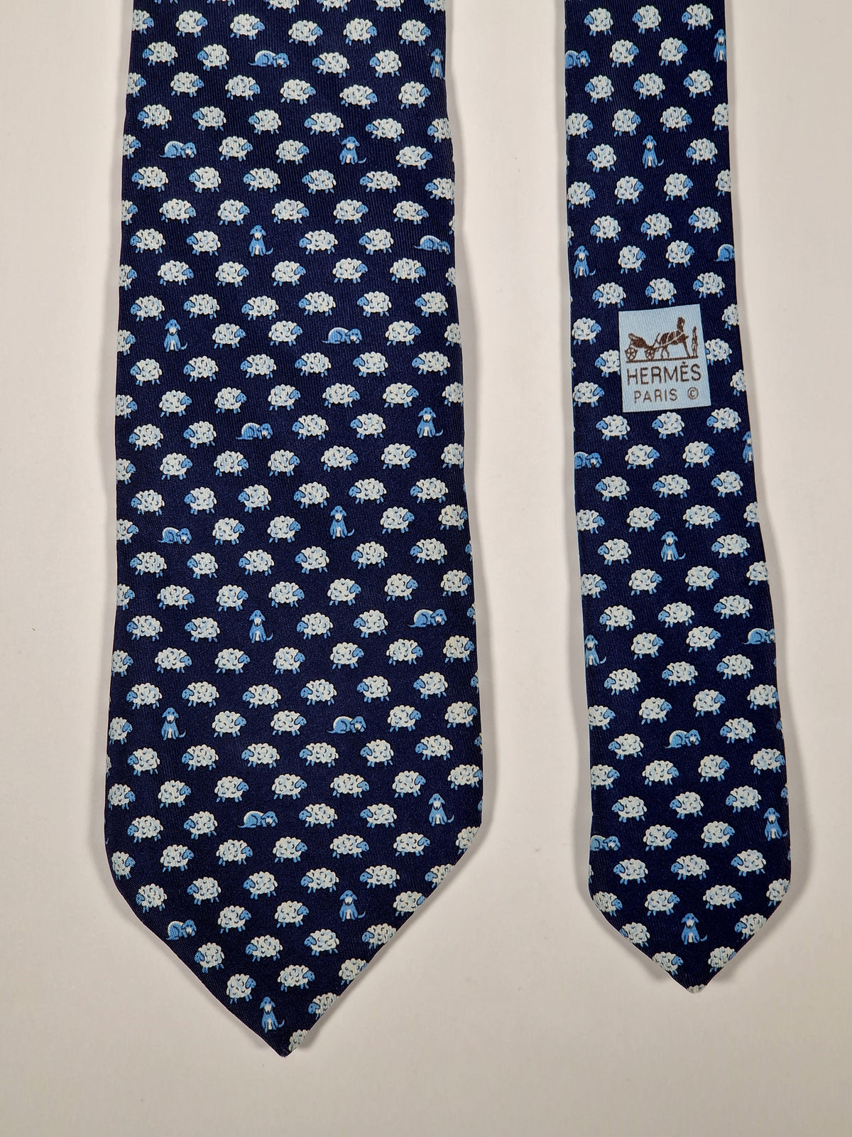 005209 Hermès tie blue dog and sheeps whimsical pattern 5209 IA