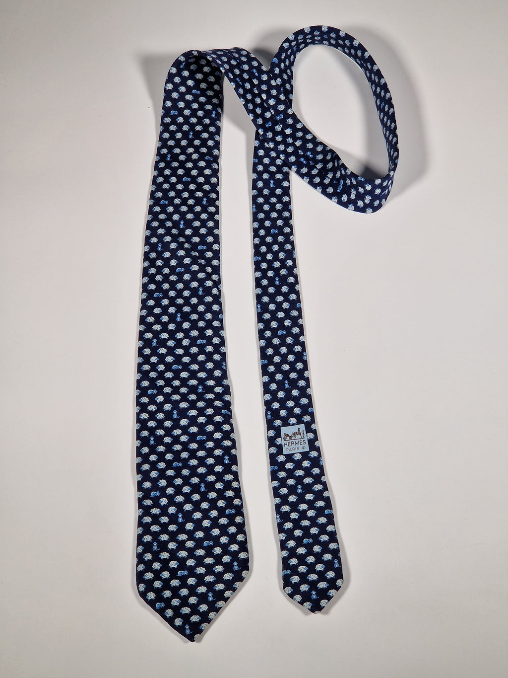 005209 Hermès tie blue dog and sheeps whimsical pattern 5209 IA