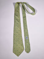 005209 Hermès tie green dog and sheeps Hermès 5209 IA tie green