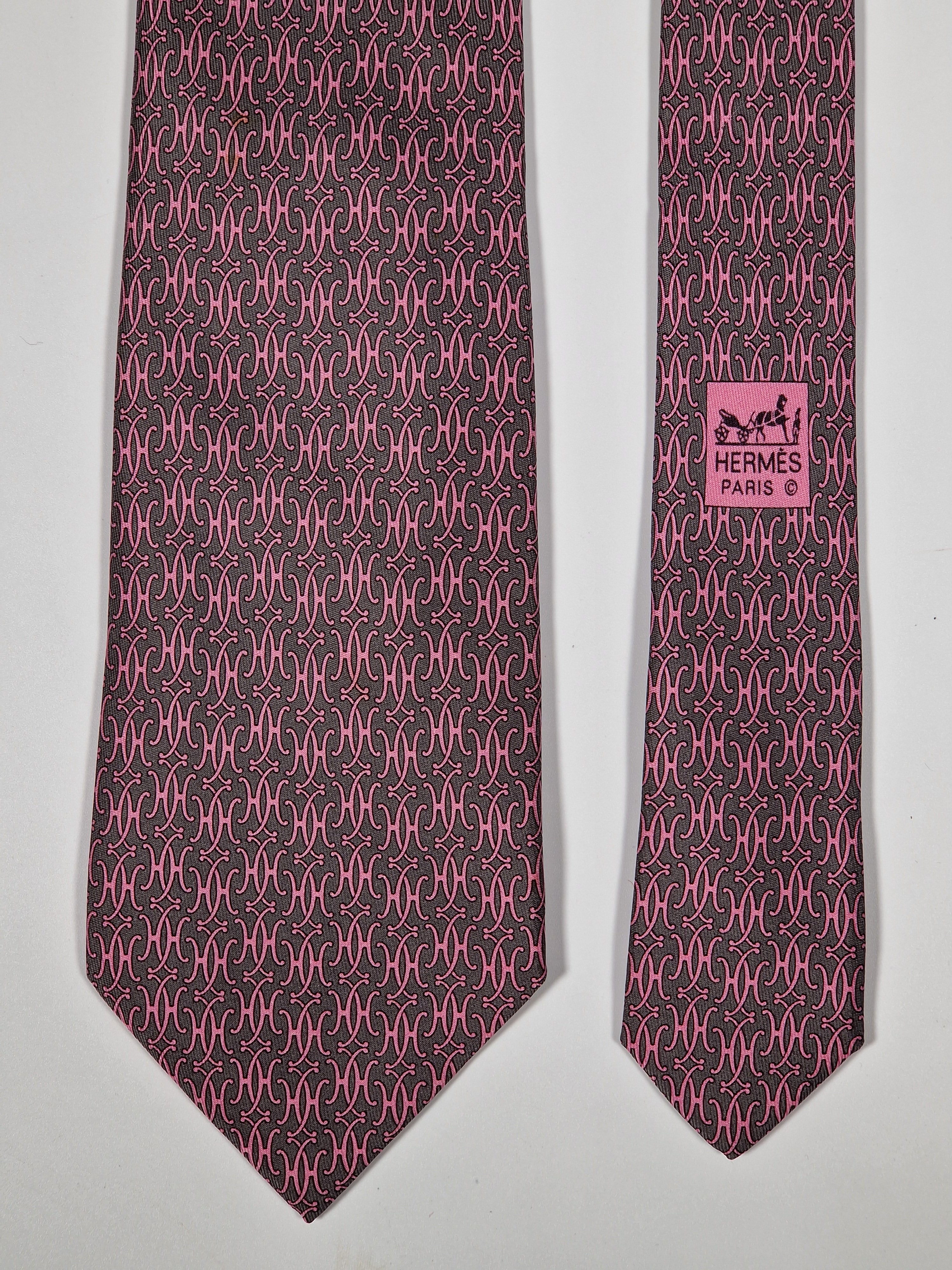 005218 Hermès silk pink H pattern tie 5218 IA