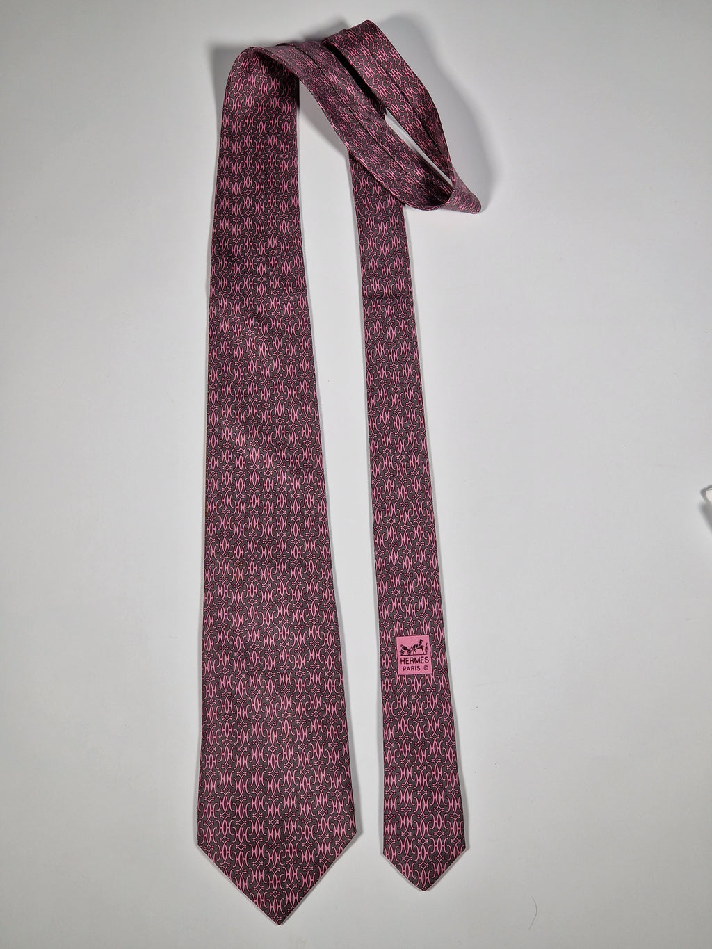 005218 Hermès silk pink H pattern tie 5218 IA
