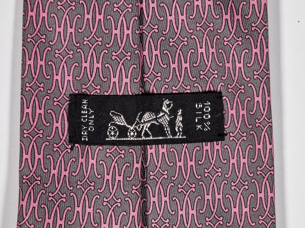 005218 Hermès silk pink H pattern tie 5218 IA