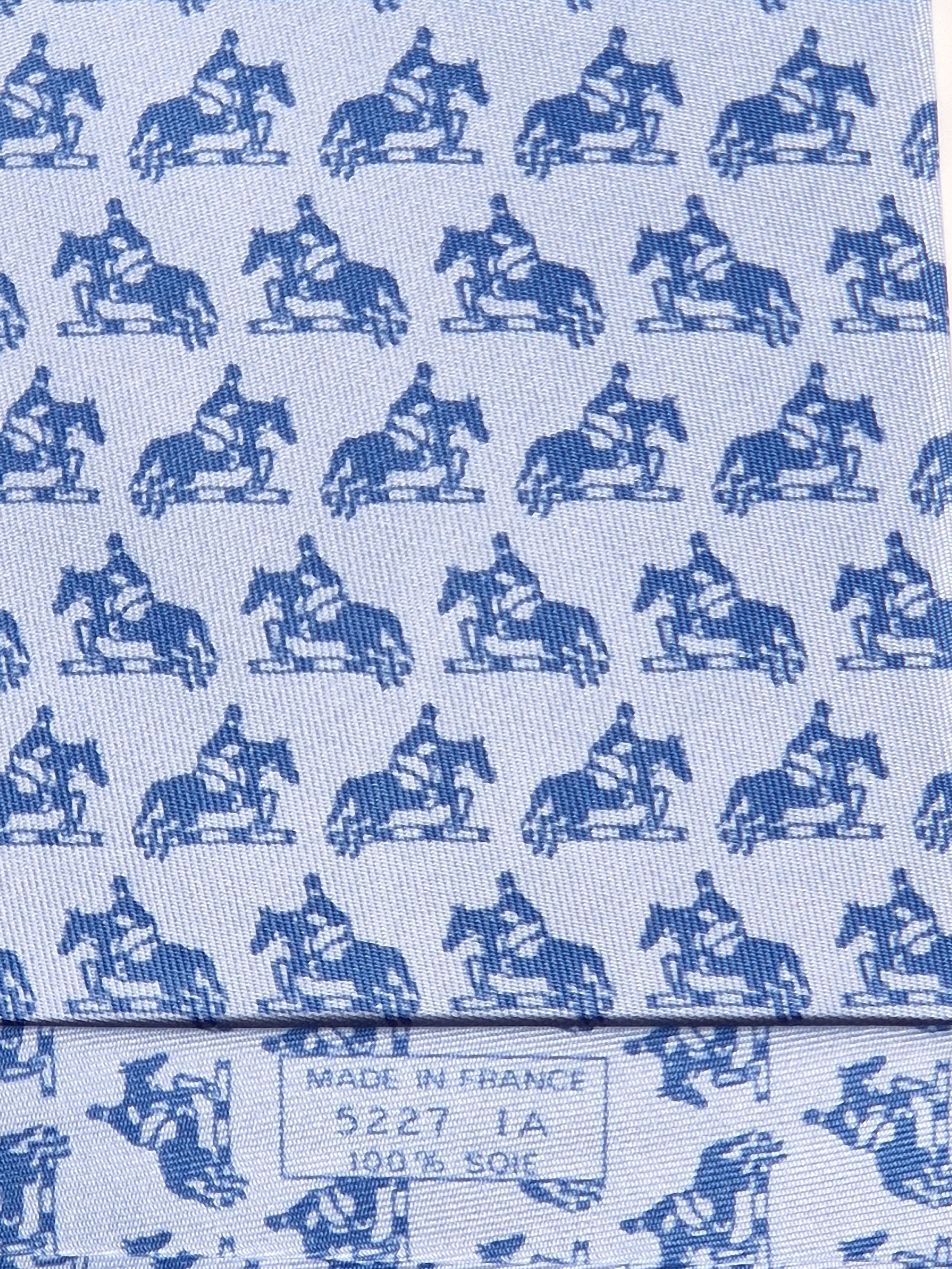 Hermès silk tie blue horse jumping Hermès 5227 IA