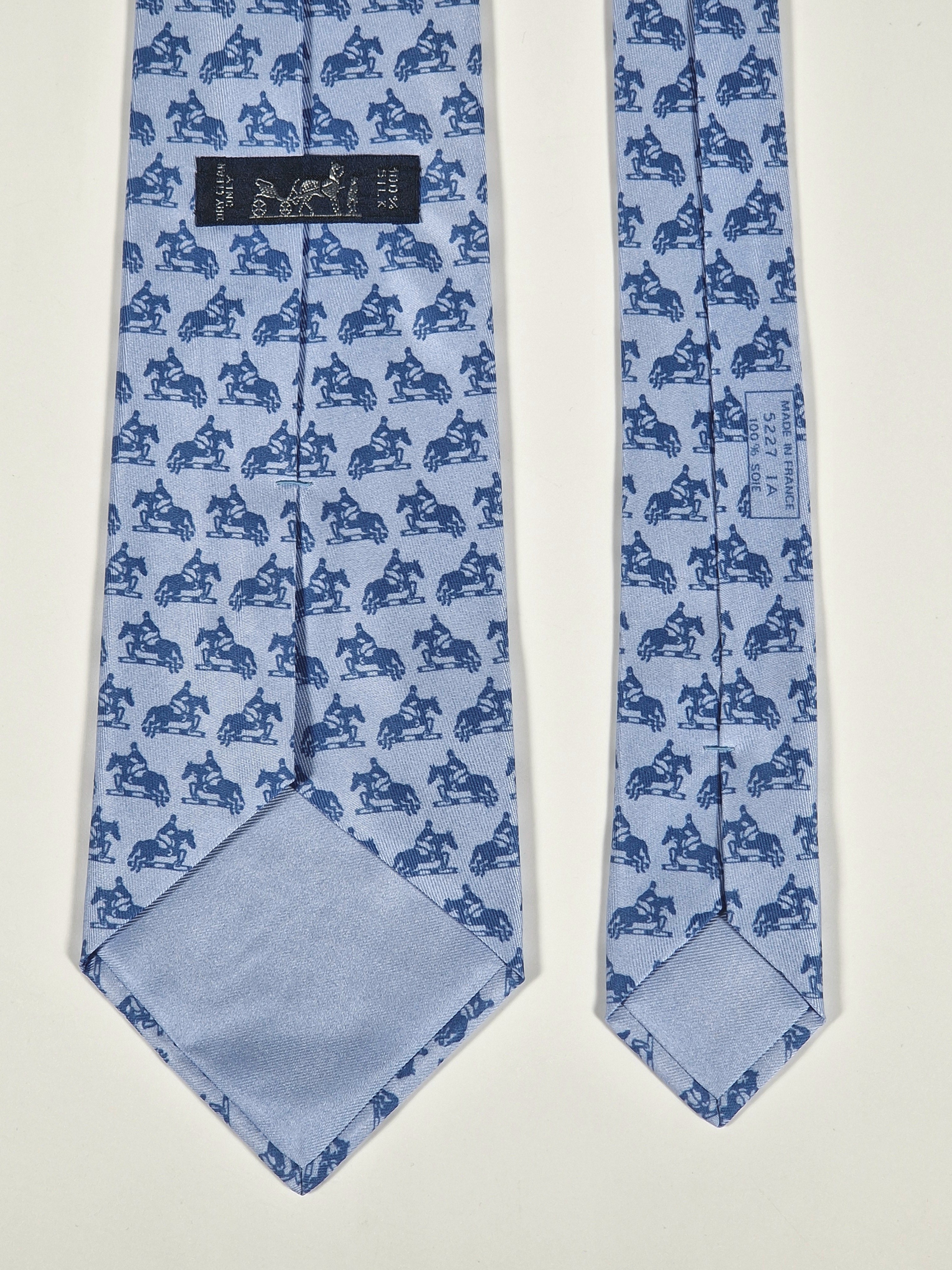 Hermès silk tie blue horse jumping Hermès 5227 IA