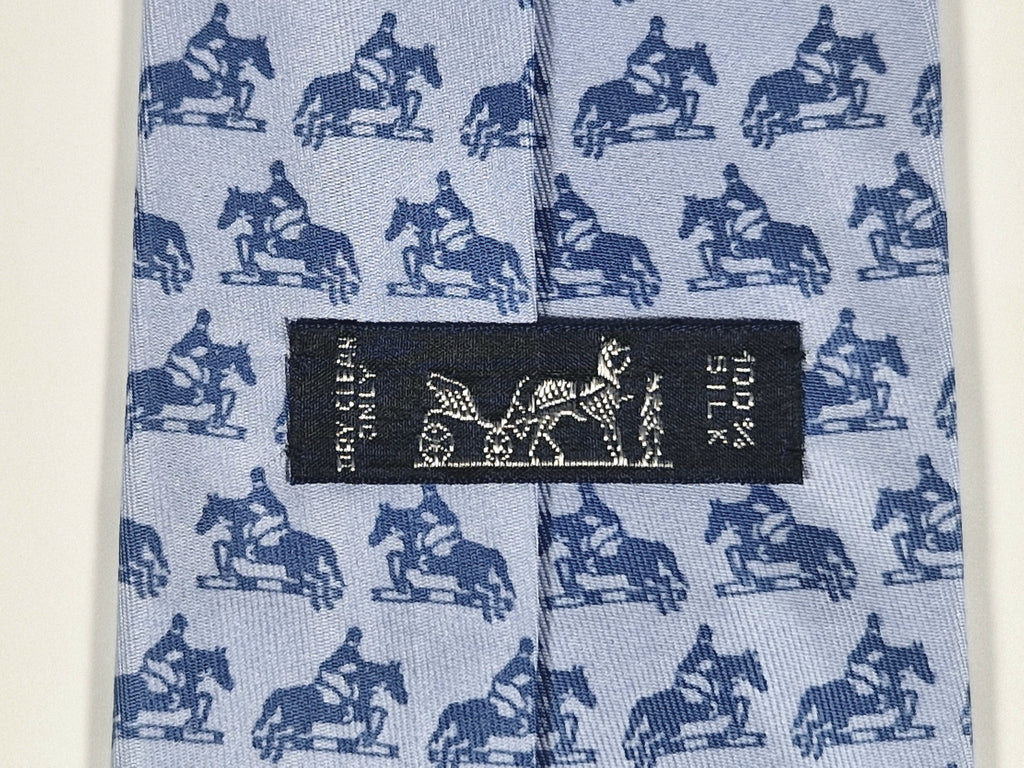 Hermès silk tie blue horse jumping Hermès 5227 IA