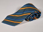 Hermès silk tie blue orangen green striped Hermès 5228 IA tie blue