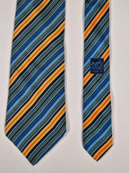 Hermès silk tie blue orangen green striped Hermès 5228 IA tie blue
