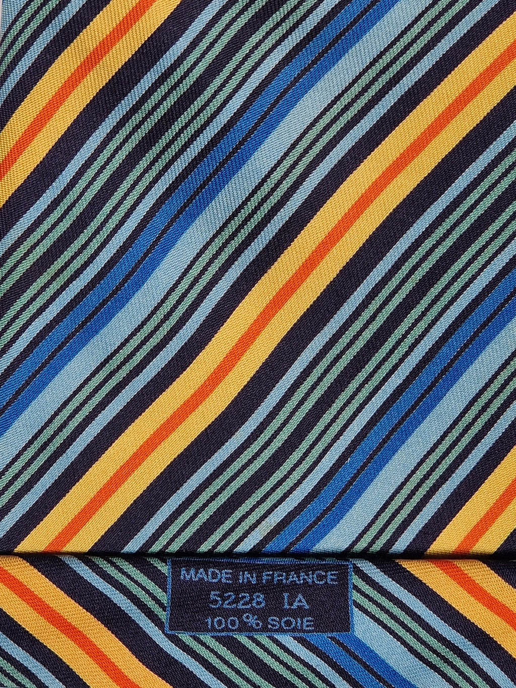 Hermès silk tie blue orangen green striped Hermès 5228 IA tie blue