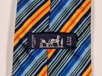 Hermès silk tie blue orangen green striped Hermès 5228 IA tie blue
