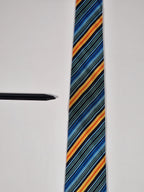 Hermès silk tie blue orangen green striped Hermès 5228 IA tie blue