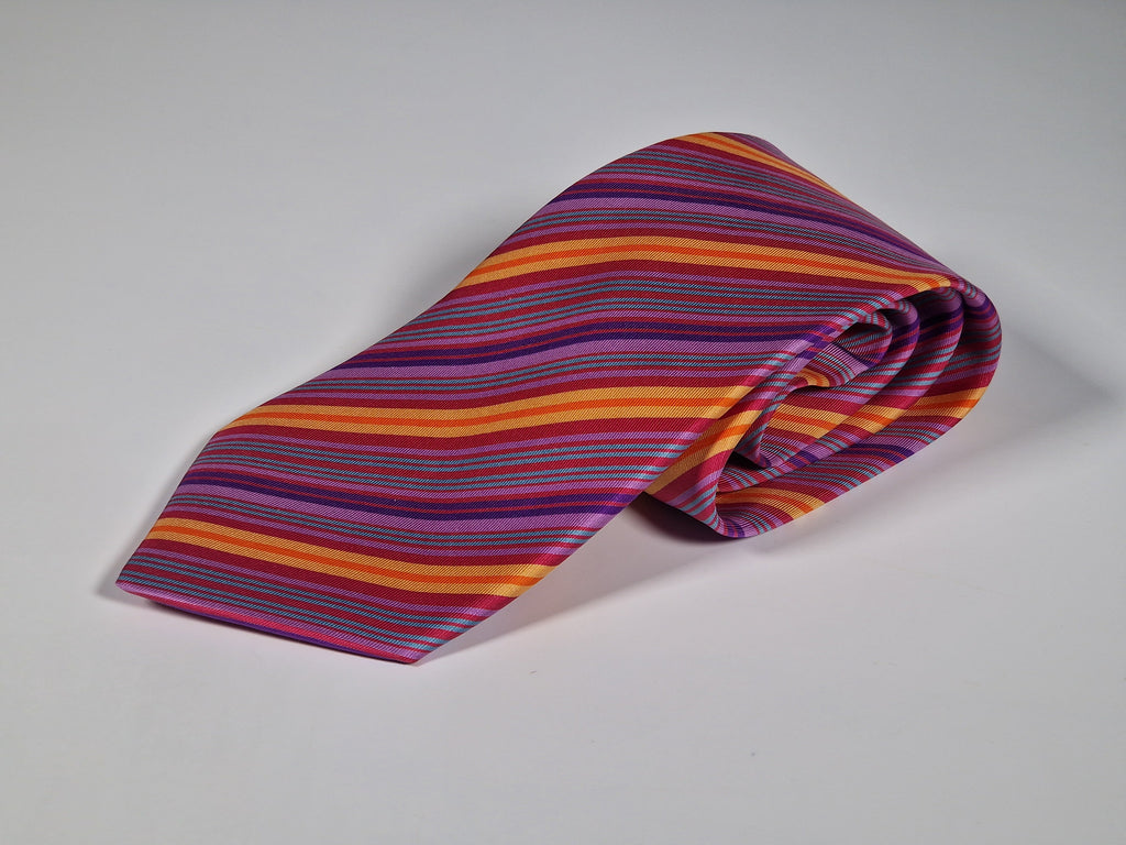 Hermès silk tieCerice yellow striped Hermès 5228 IA tie cerice