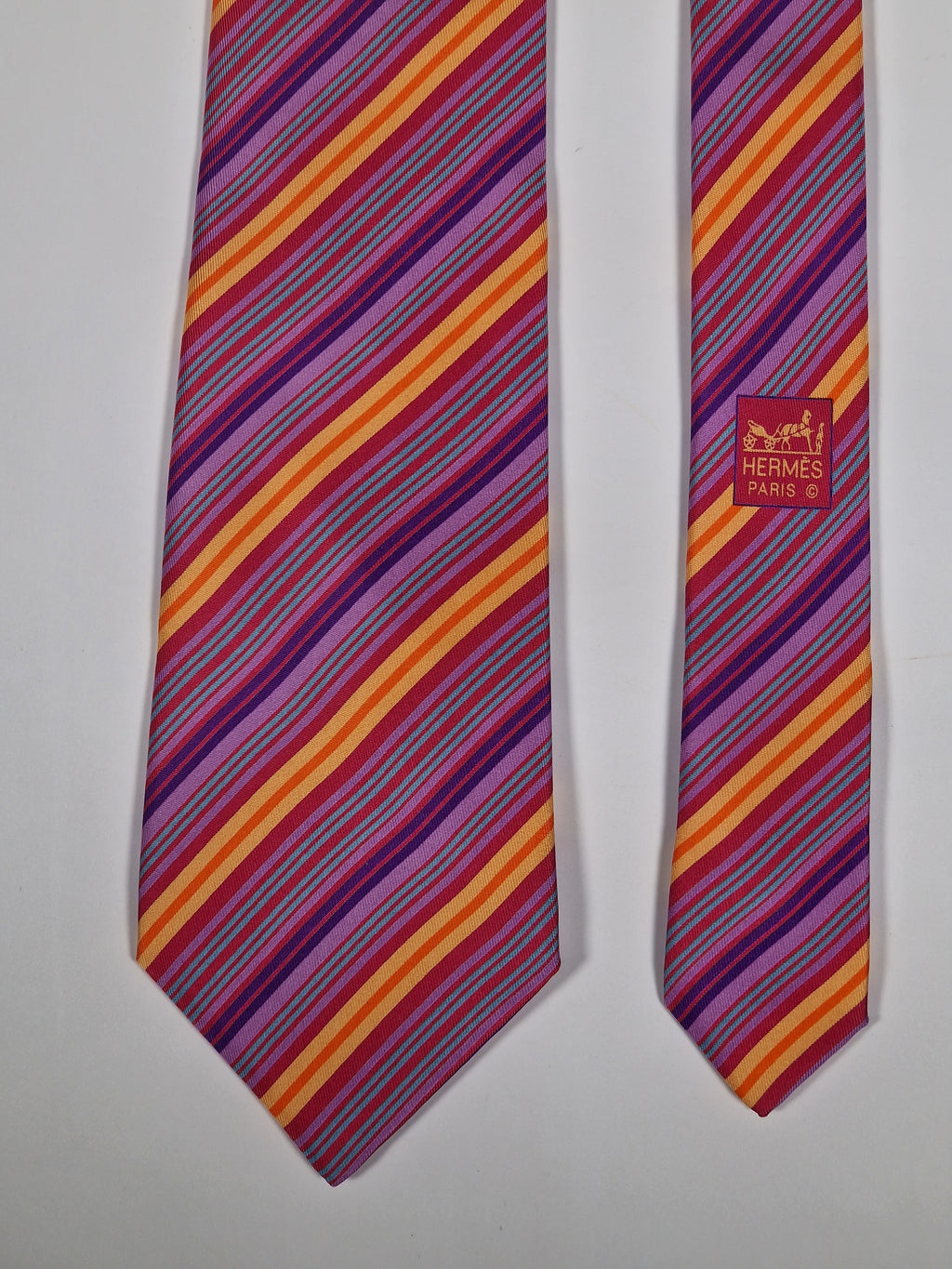 Hermès silk tieCerice yellow striped Hermès 5228 IA tie cerice