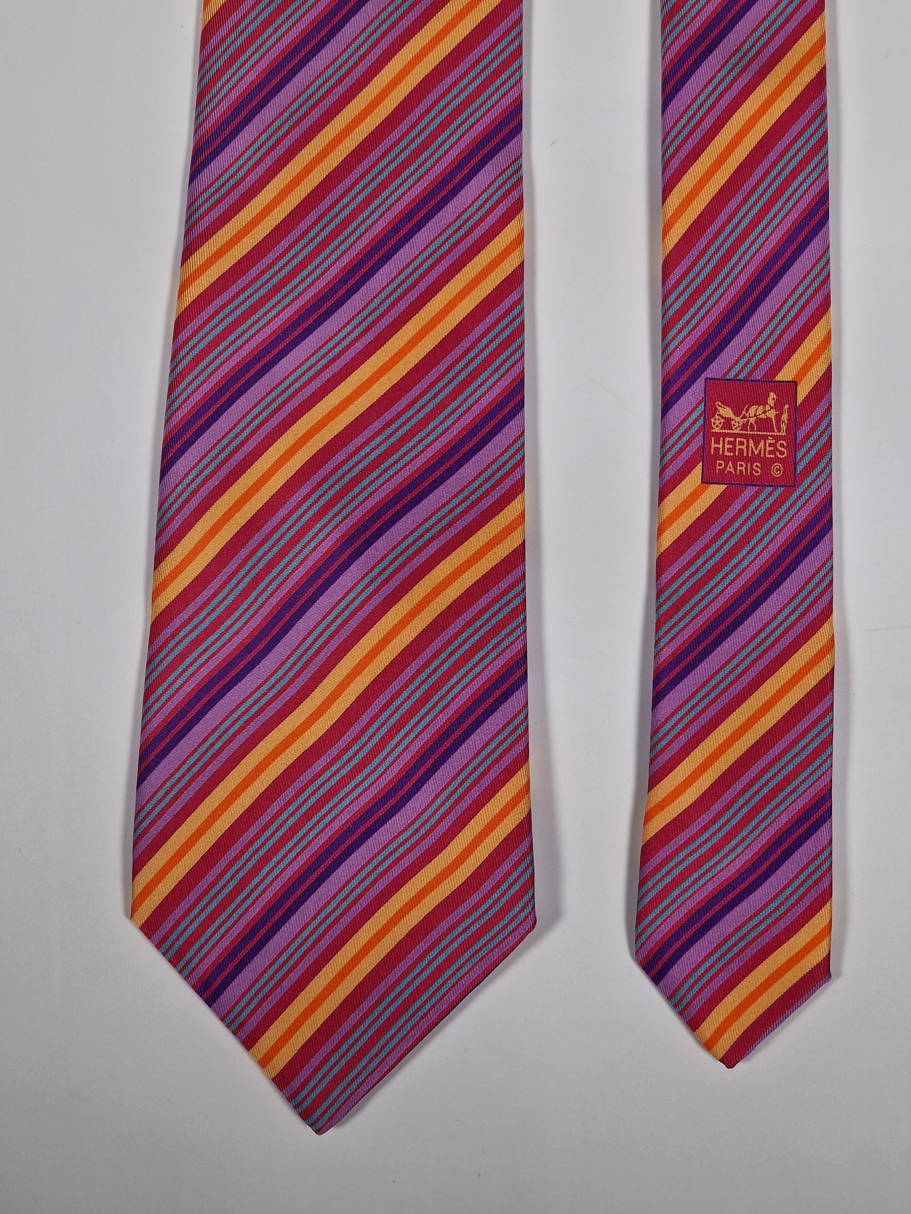 Hermès silk tieCerice yellow striped Hermès 5228 IA tie cerice