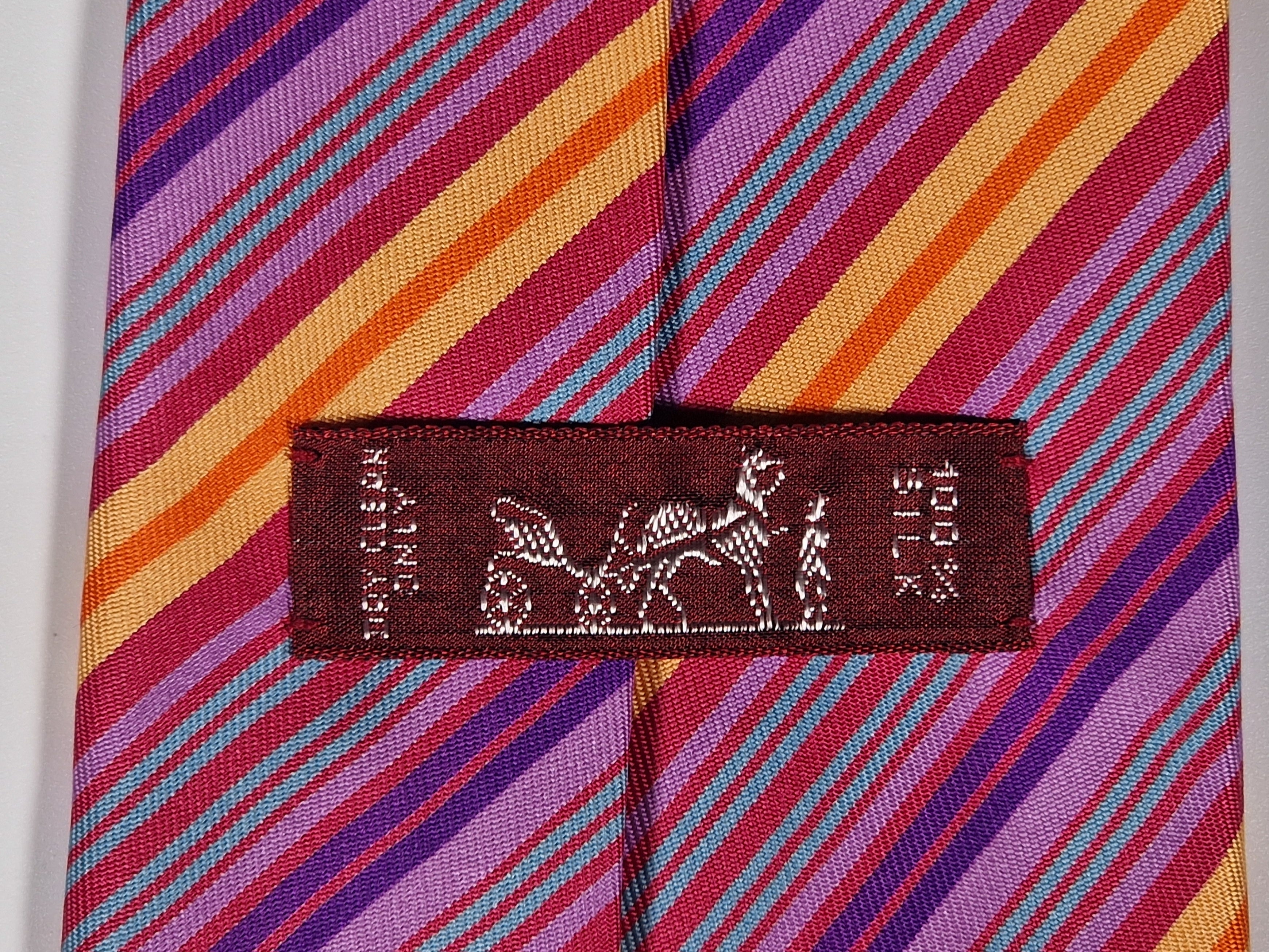 Hermès silk tieCerice yellow striped Hermès 5228 IA tie cerice