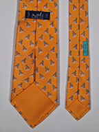 Hermès silk tie orange ship and sailor whimsical pattern 5239 SA
