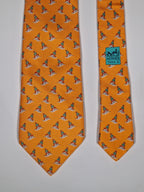 005239 Hermès tie orange whimsical seaman and boat 5239 SA