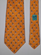 Hermès silk tie orange ship and sailor whimsical pattern 5239 SA