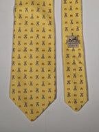 Hermès silk tie yellow whimsical rabbit pattern 5243 SA