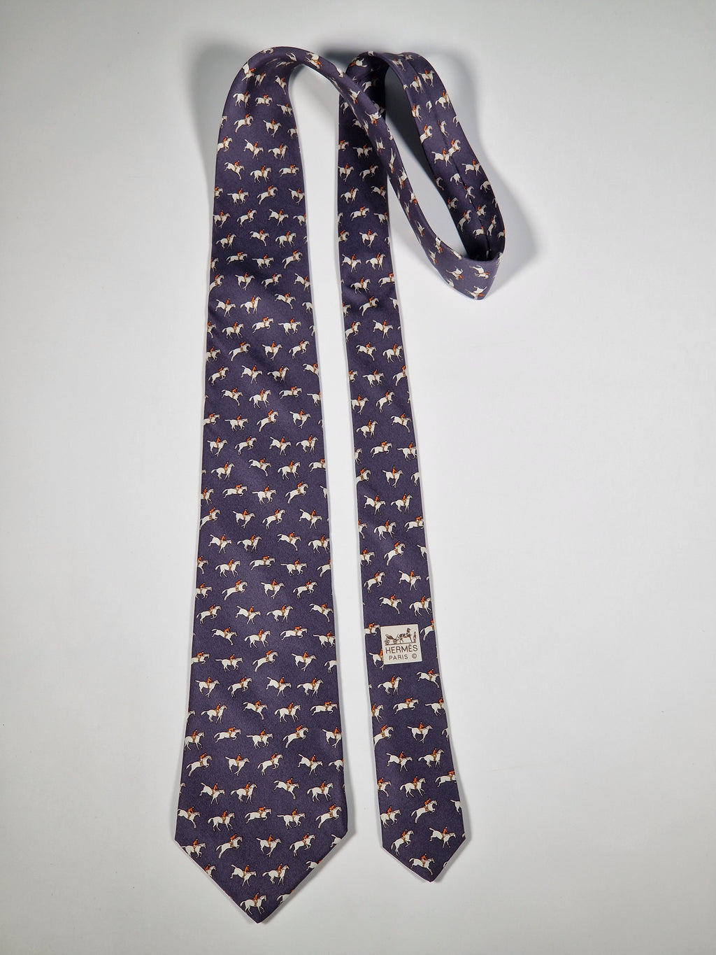 Hermès silk tie grey equestrian pattern 5251 SA