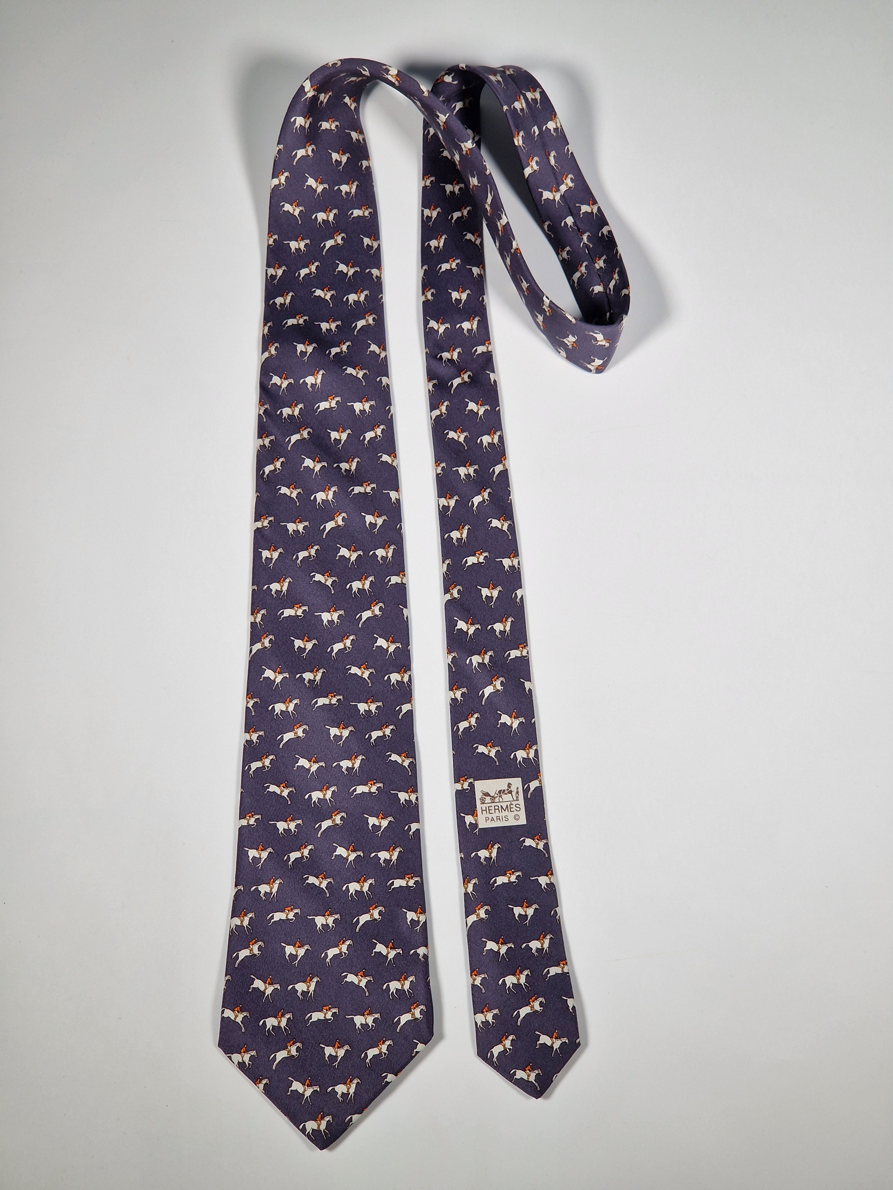 Hermès silk tie grey equestrian pattern 5251 SA