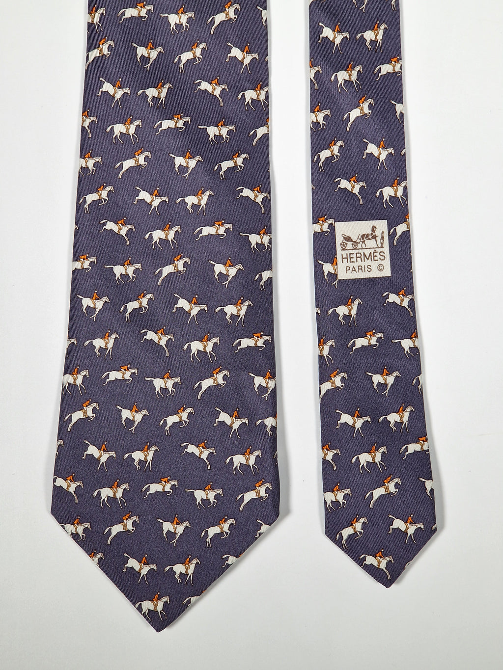 Hermès silk tie grey equestrian pattern 5251 SA
