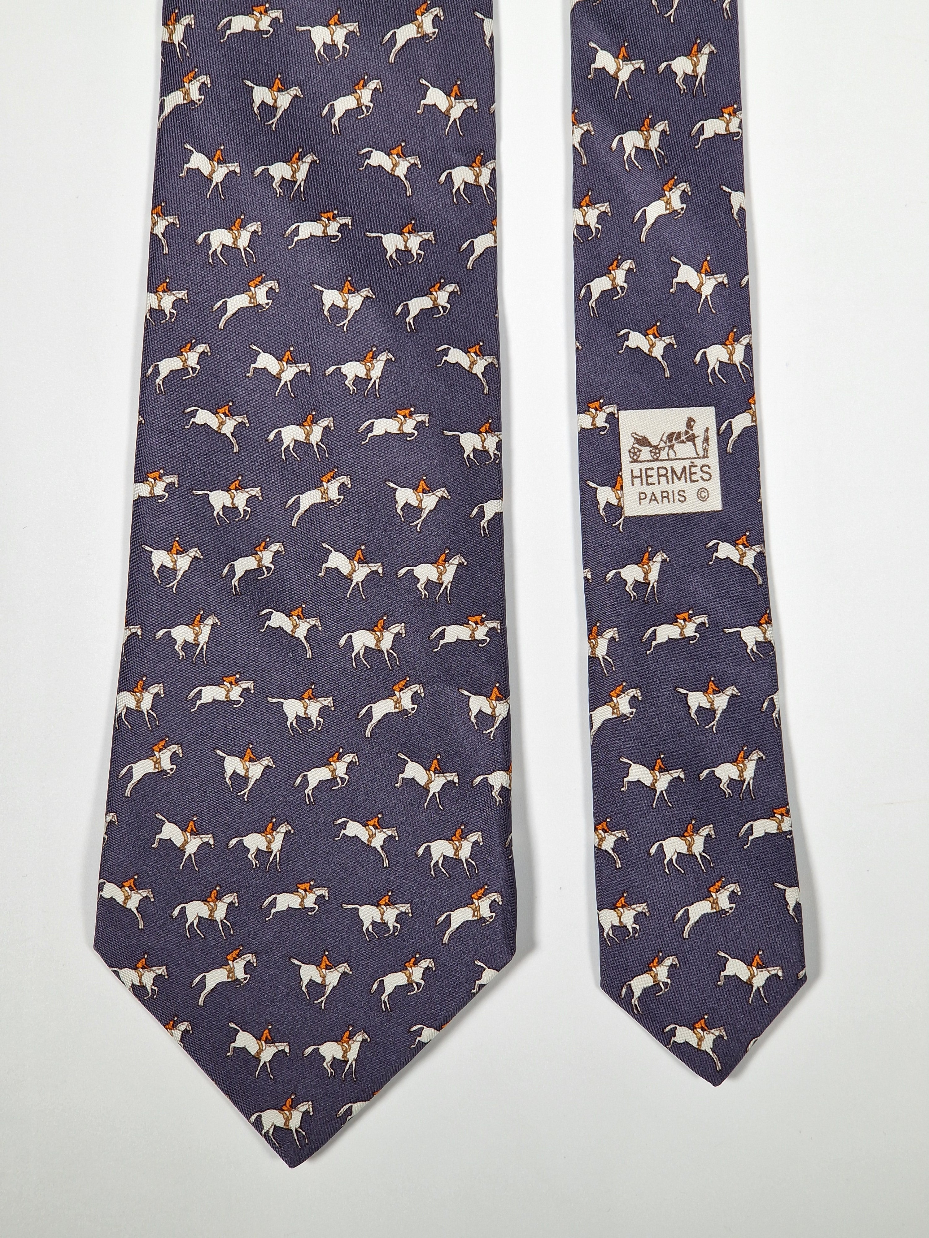 Hermès silk tie grey equestrian pattern 5251 SA
