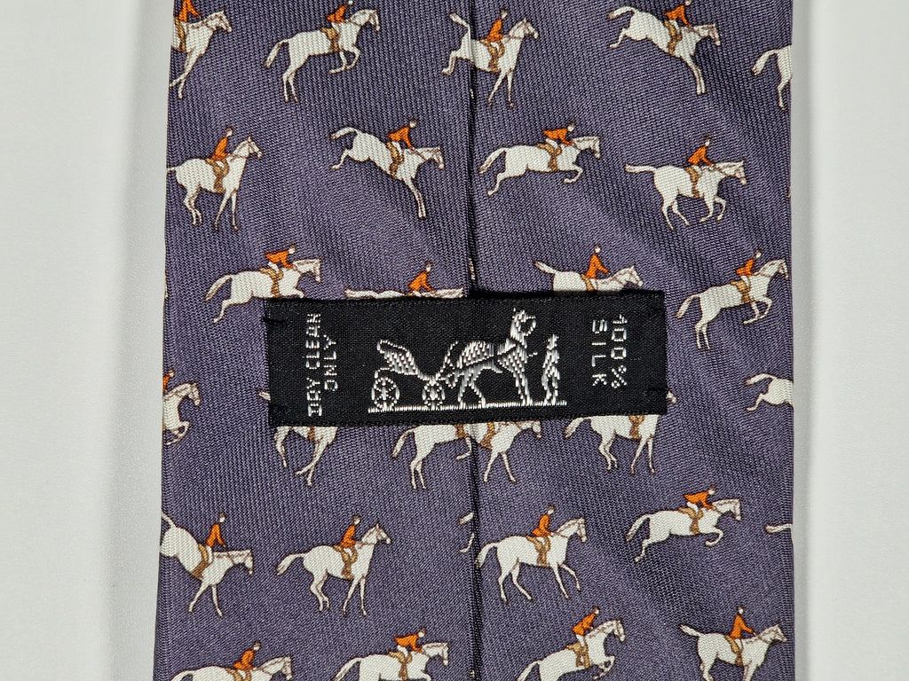 Hermès silk tie grey equestrian pattern 5251 SA