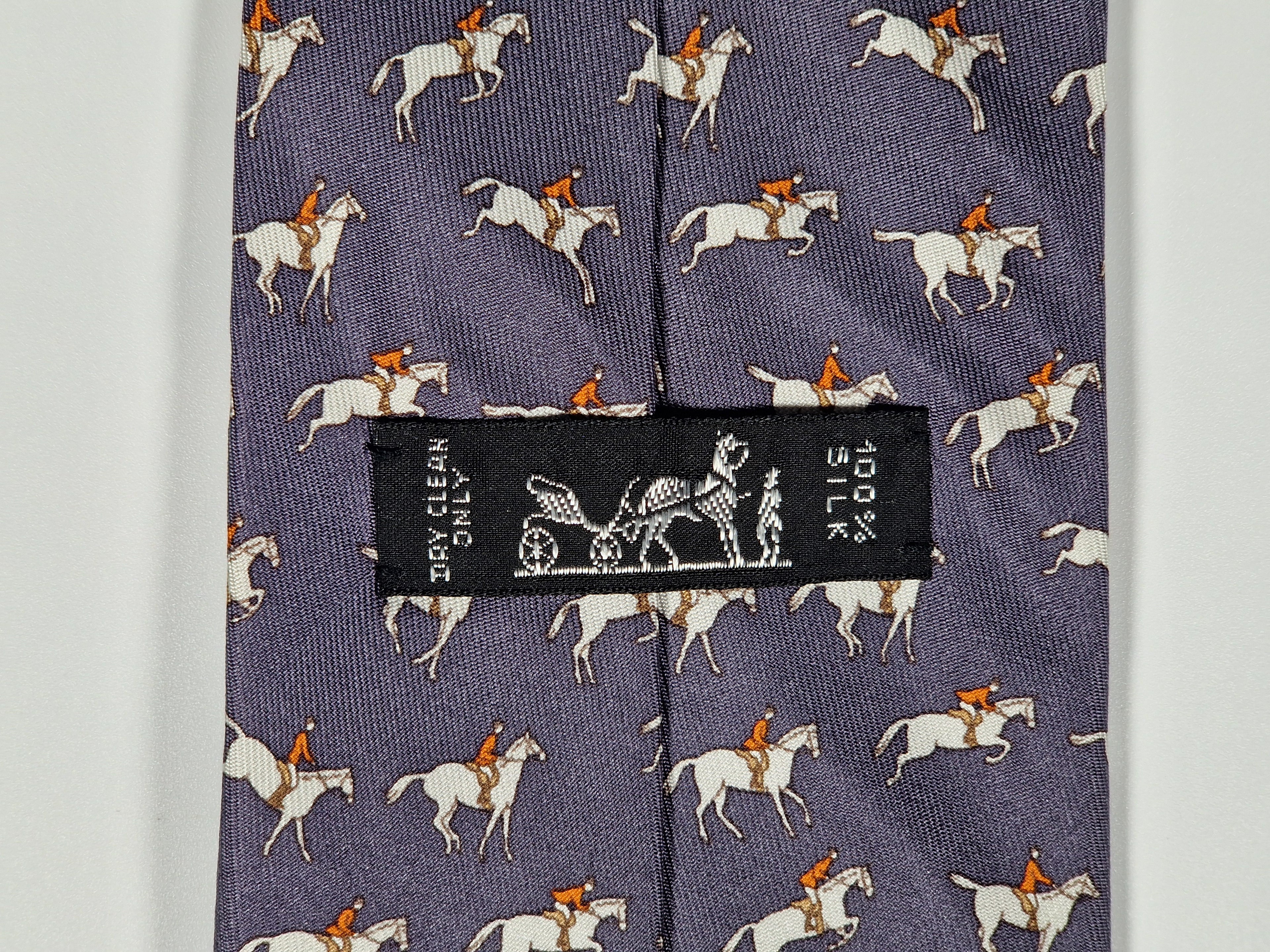 Hermès silk tie grey equestrian pattern 5251 SA