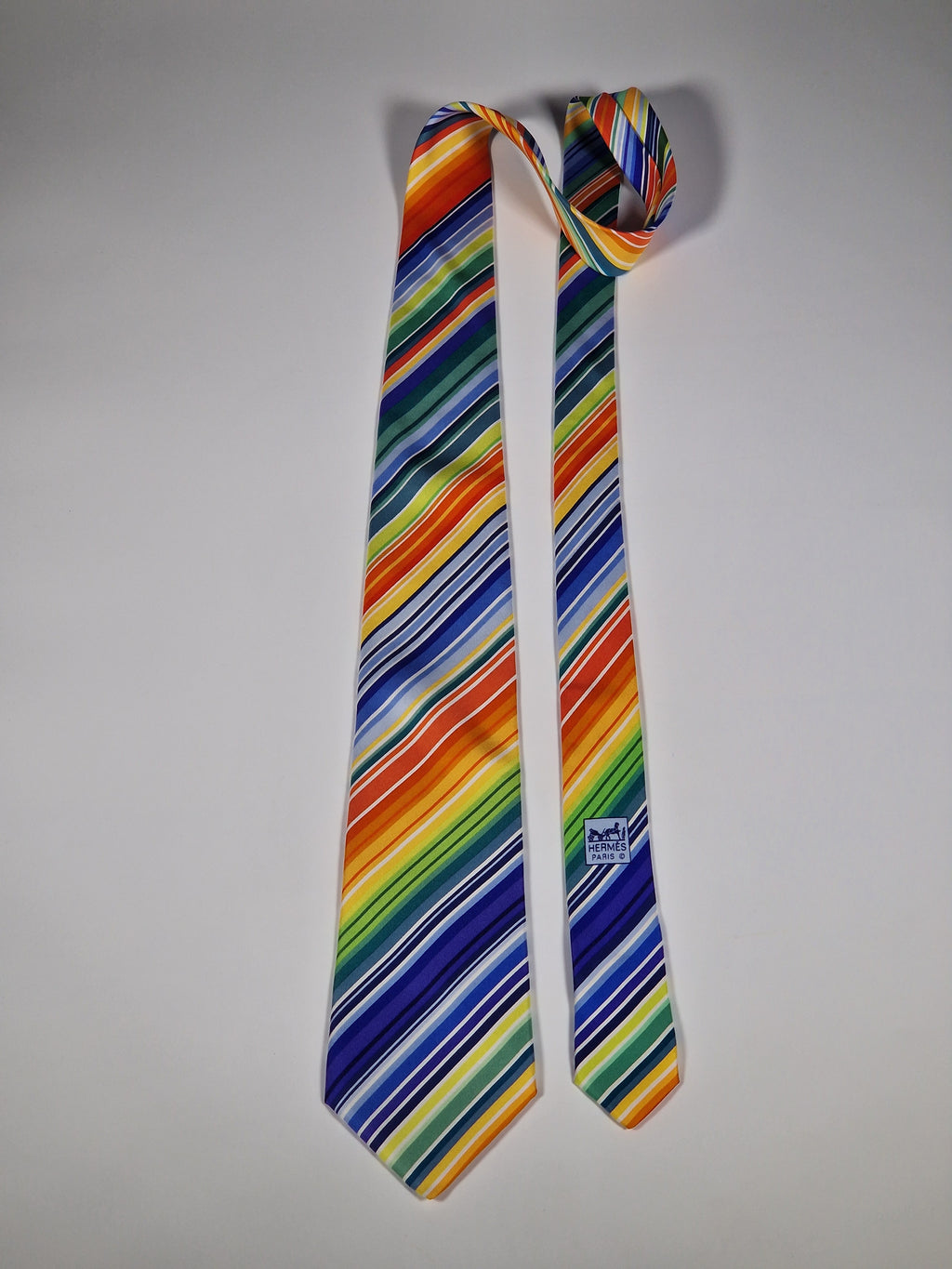 Hermès silk tie striped rainbow color 5257 SA