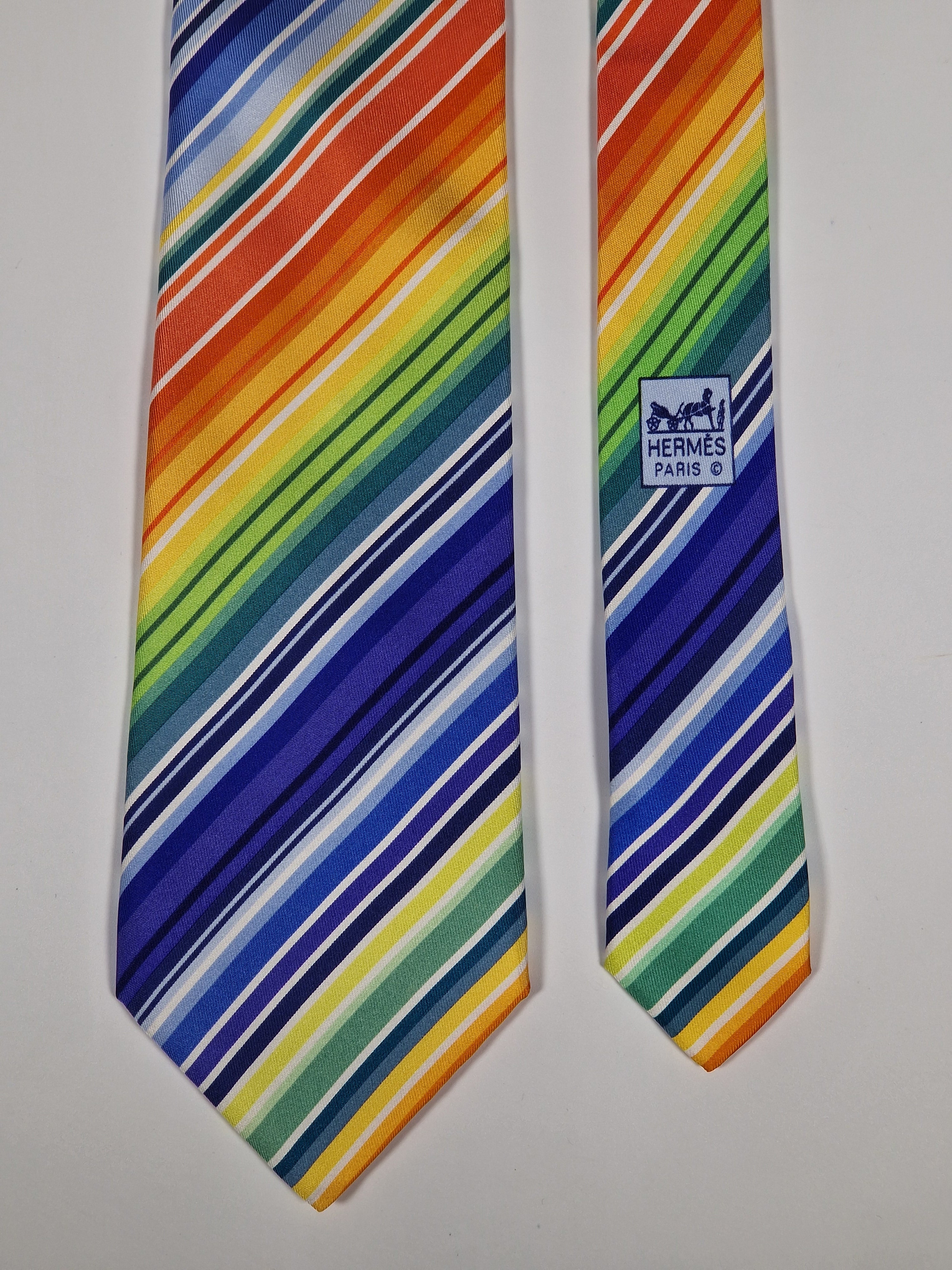 Hermès silk tie striped rainbow color 5257 SA